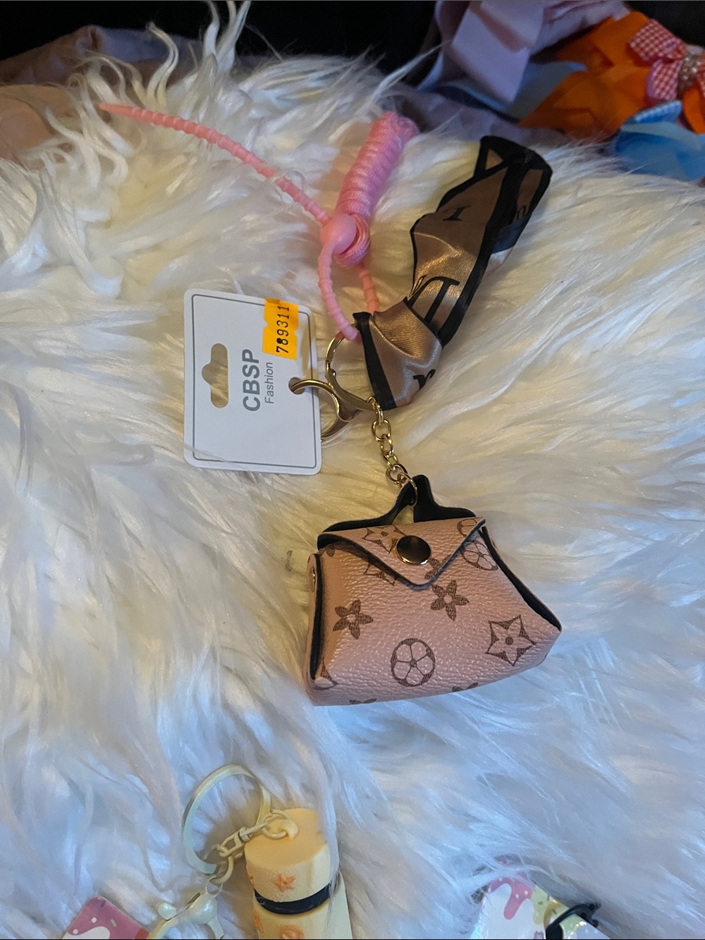 Pink Mini Purse Keychain with Bow Accent